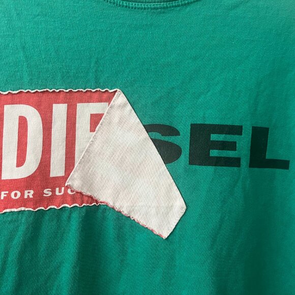 Diesel Green Logo Patchwork T-Shirt Size L Graphic Streetwear Tee - Picture 2 of 7